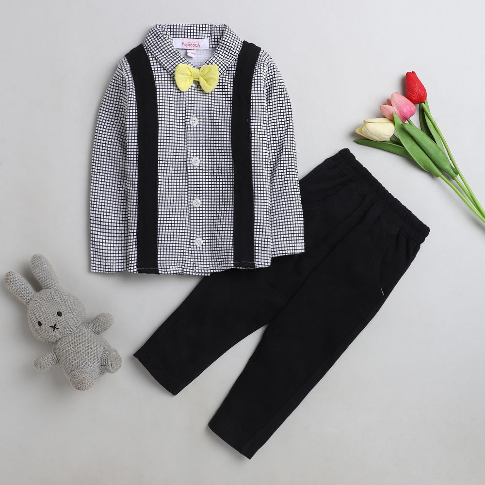 Hopscotch Baby Boys Cotton Blend Checks Print Shirt And Pant Set In Khaki  Color For Ages 18-24 Months (YF0-3115291)